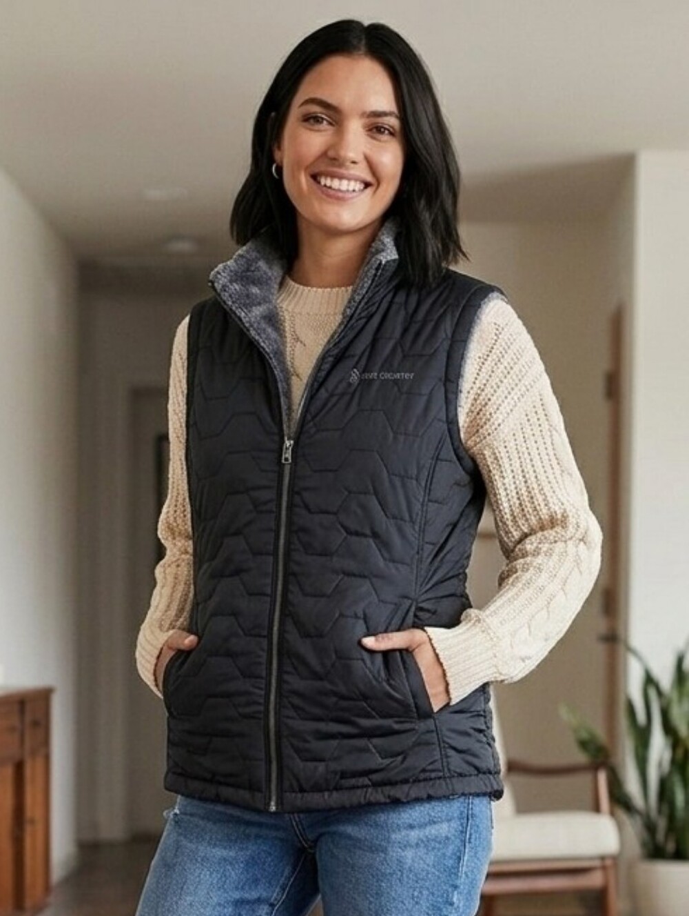 Free Country Black Quilted Fleece Lined Puffer Vest Womens XXL